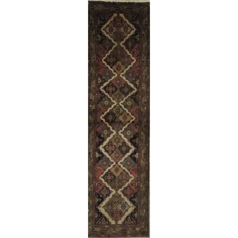One Of The Kind Hand-Knotted Persian Wool Rug _ Luxurious Vintage Design, 10'5" x 2'6", Artisan Crafted